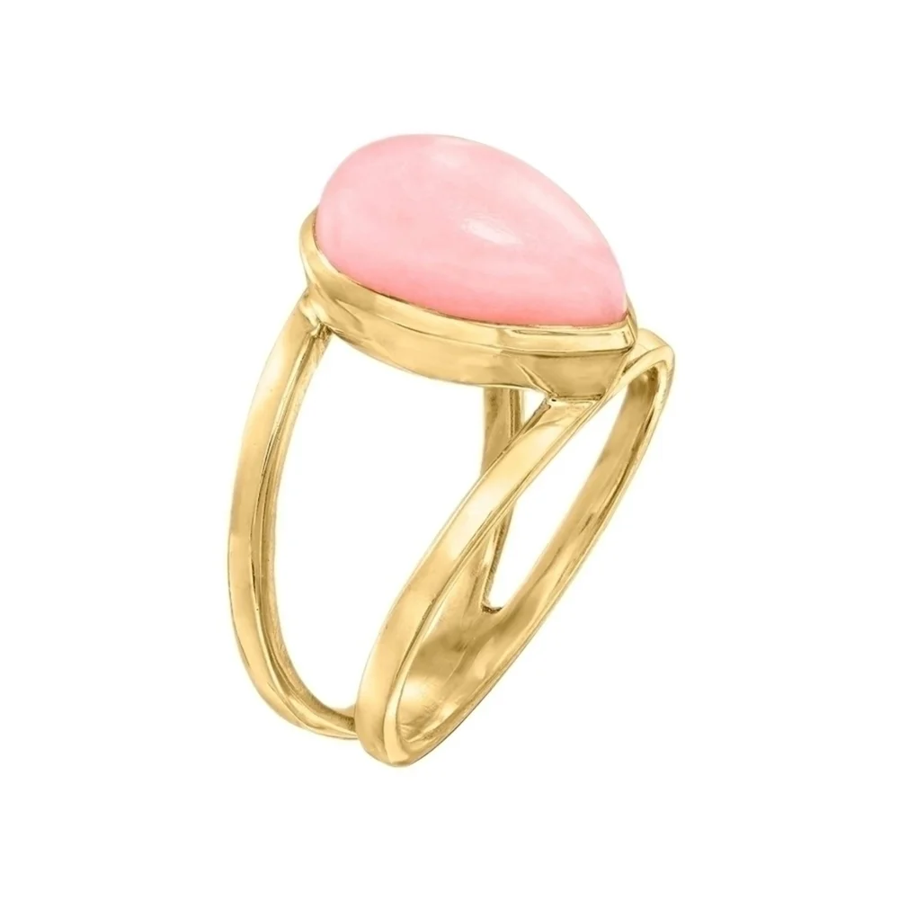 18K Yellow Gold Pink Opal Pear Shaped Ring